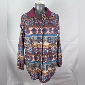 Vintage 90s Casual Club Reversible Jacket Women's Medium Red/Aztec Drawstring